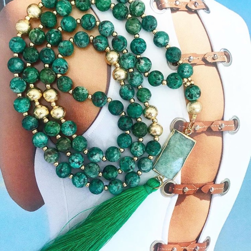 Long bead tassel necklace